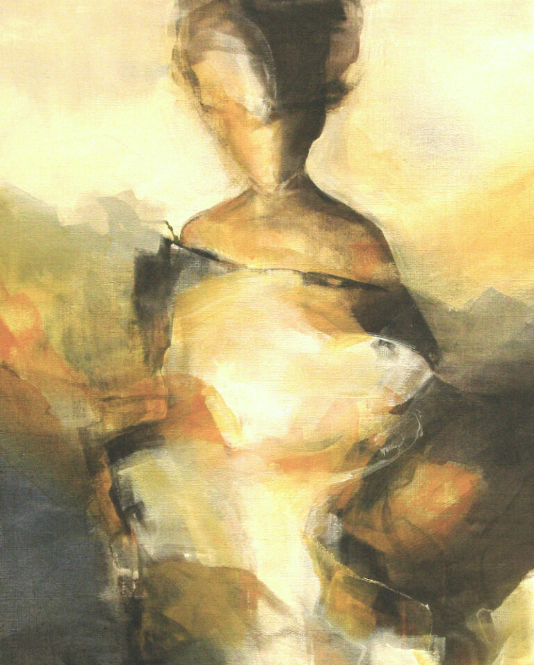 kvinno gestalt i dramatiskt ljus, målad av Lucie Rääf.