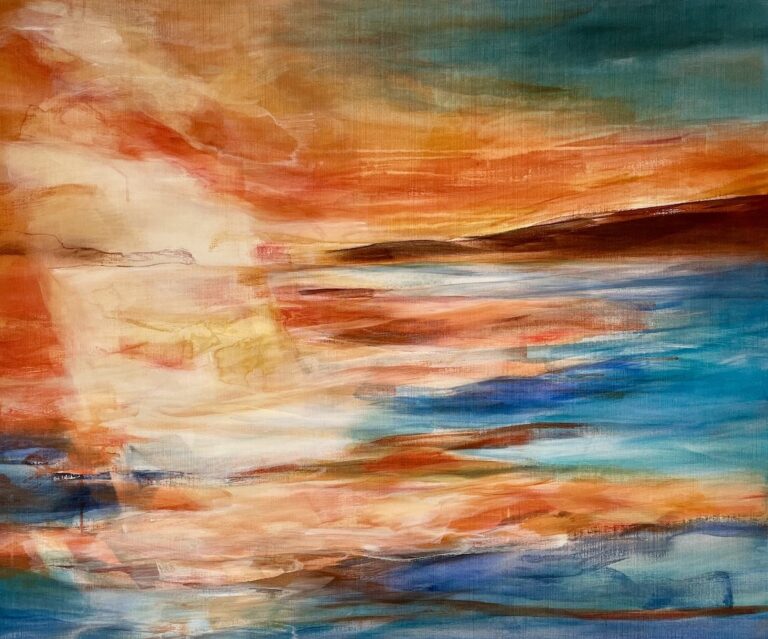 havsmotiv i turkosa och oranga färger